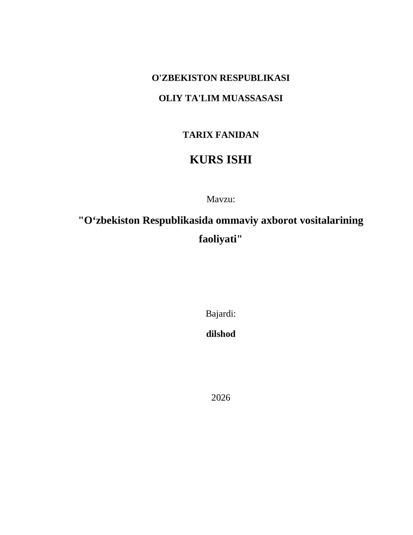 "Oʻzbekiston Respublikasida ommaviy axborot vositalarining faoliyati" 1