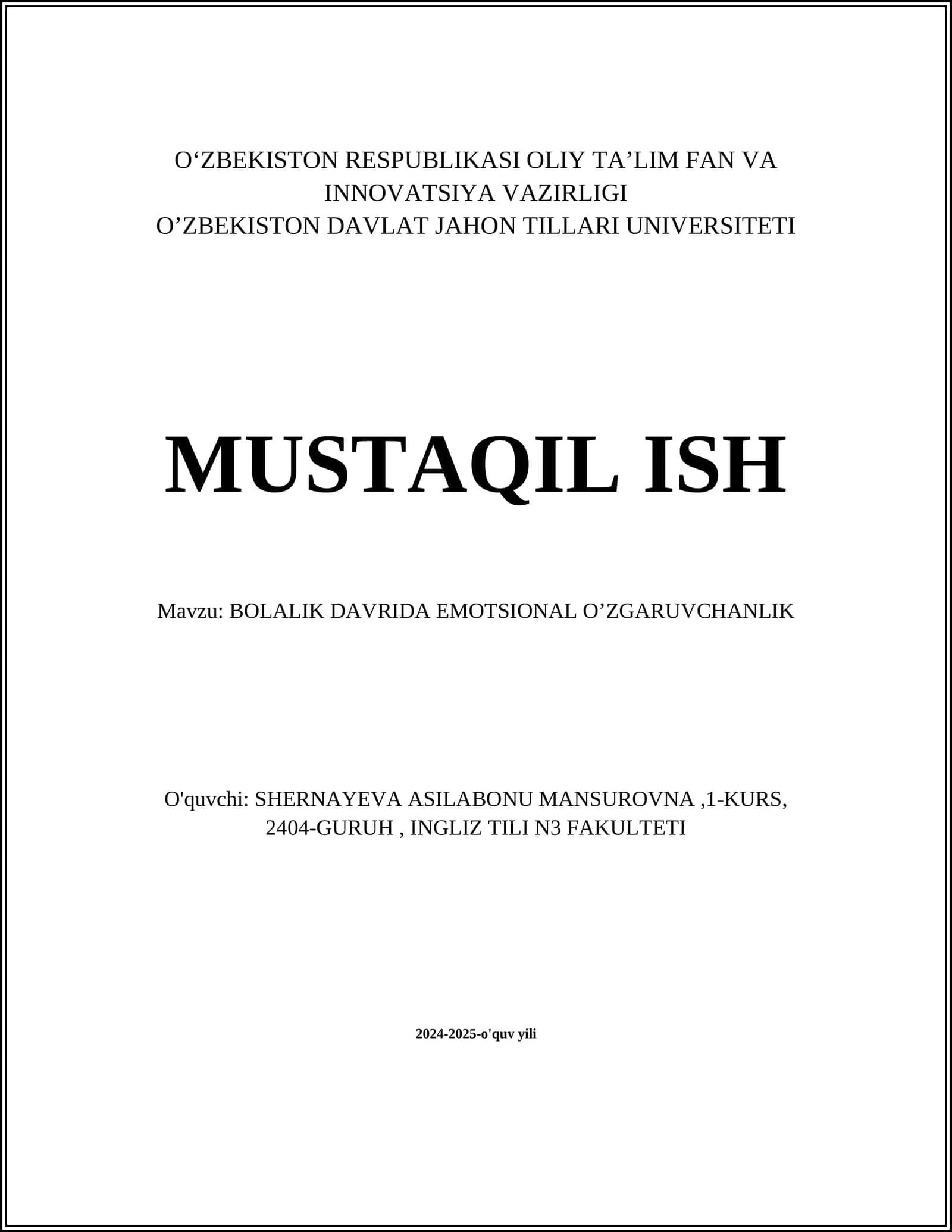 BOLALIK DAVRIDA EMOTSIONAL O’ZGARUVCHANLIK 1