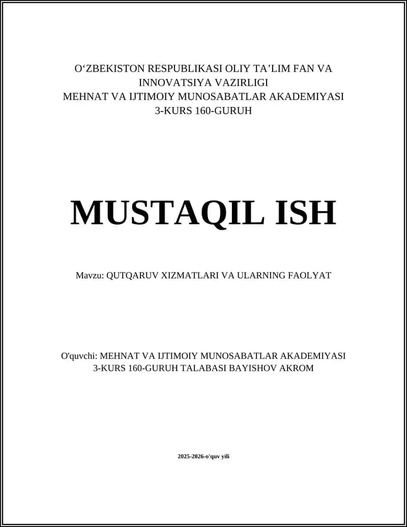 QUTQARUV XIZMATLARI VA ULARNING FAOLYAT 1