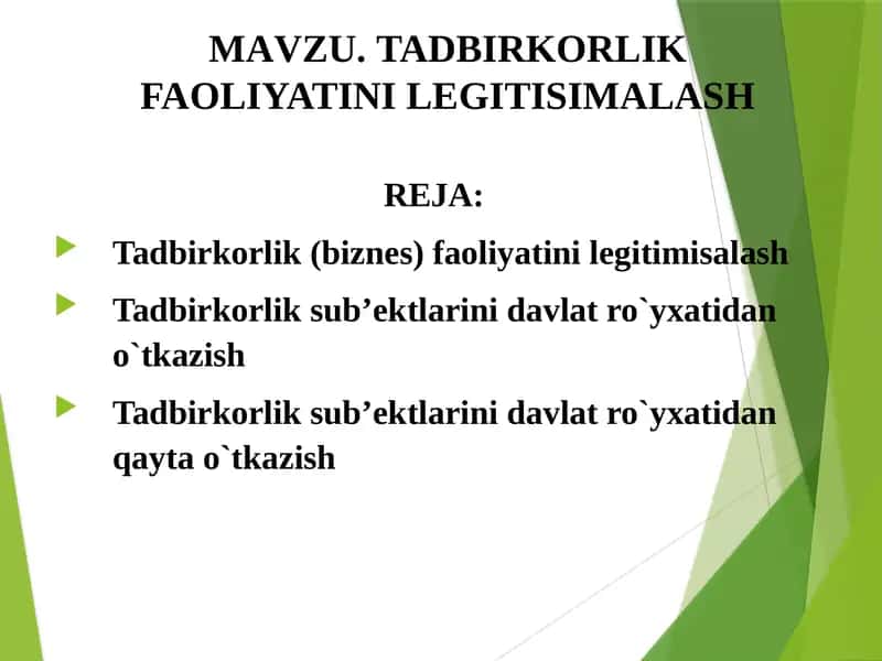 Tadbirkorlik faoliyatini legitimlash 1