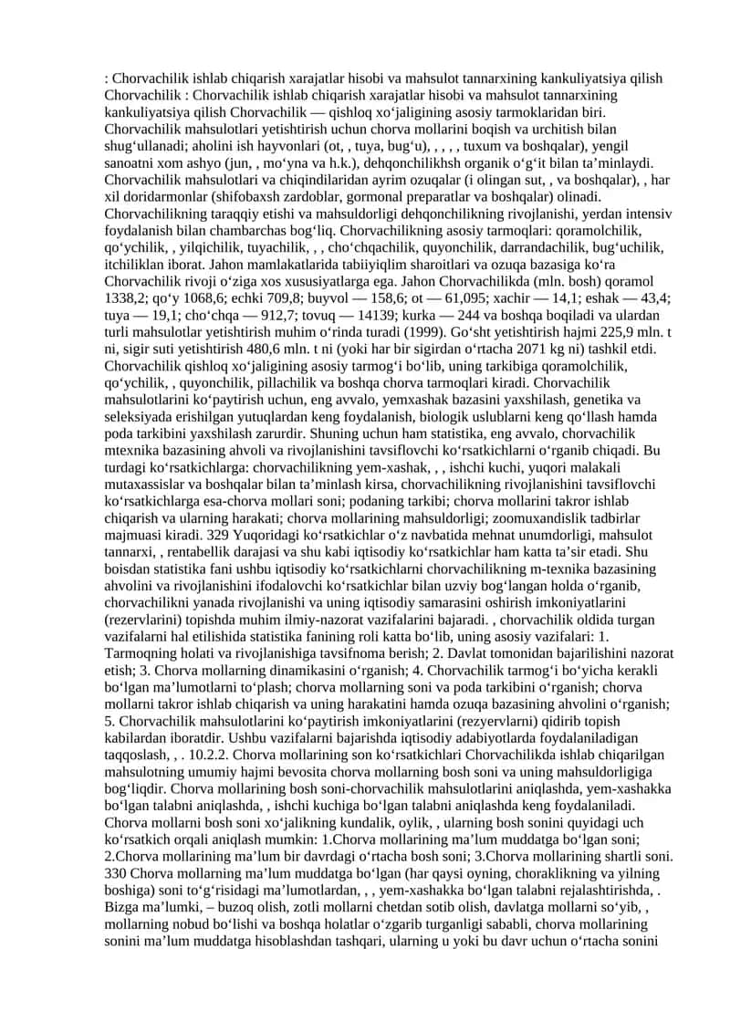 Chorvachilik ishlab chiqarish xarajatlar hisobi va mahsulot tannarxining kankuliyatsiya qilish 1