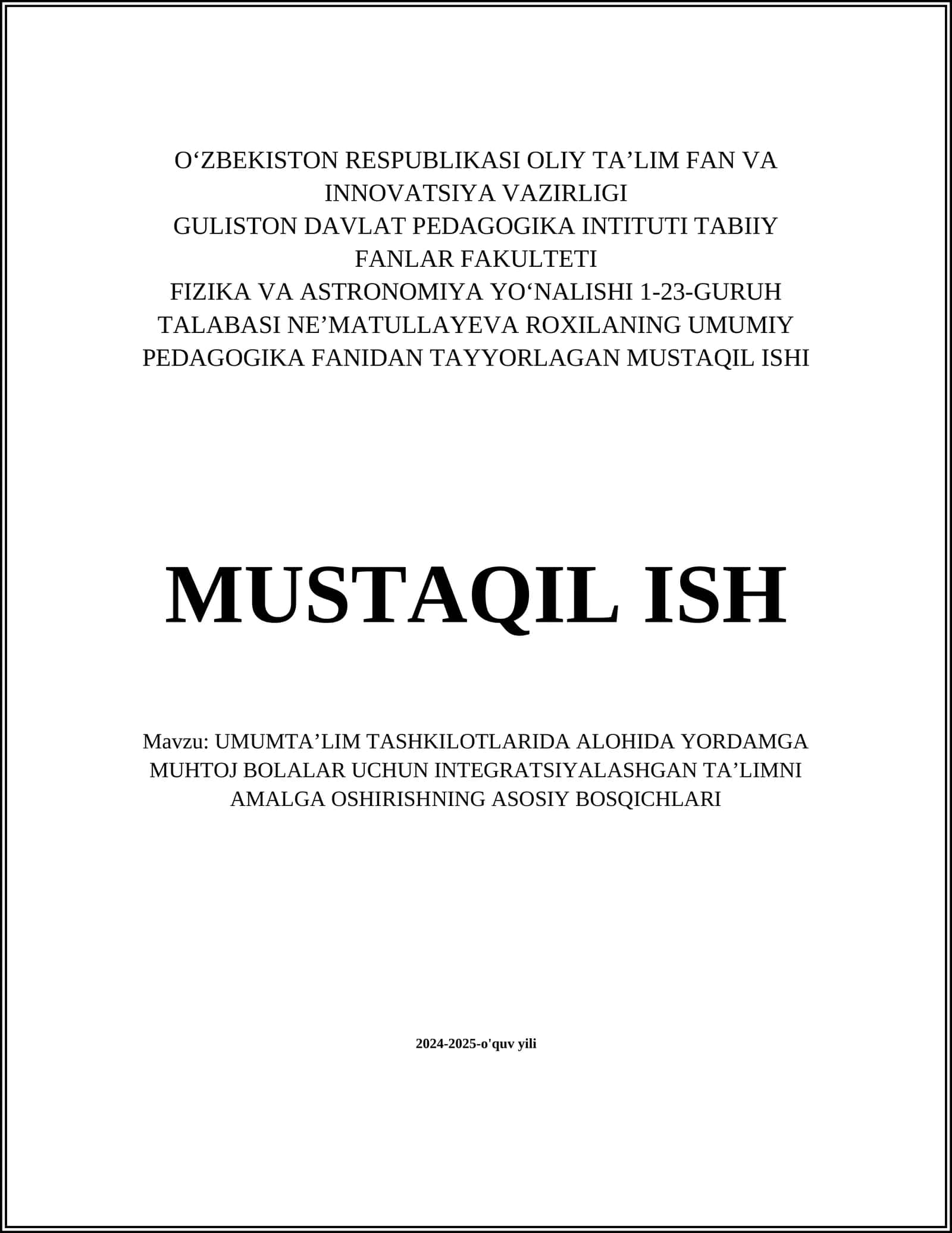 UMUMTA’LIM TASHKILOTLARIDA ALOHIDA YORDAMGA MUHTOJ BOLALAR UCHUN INTEGRATSIYALASHGAN TA’LIMNI AMALGA OSHIRISHNING ASOSIY BOSQICHLARI 1