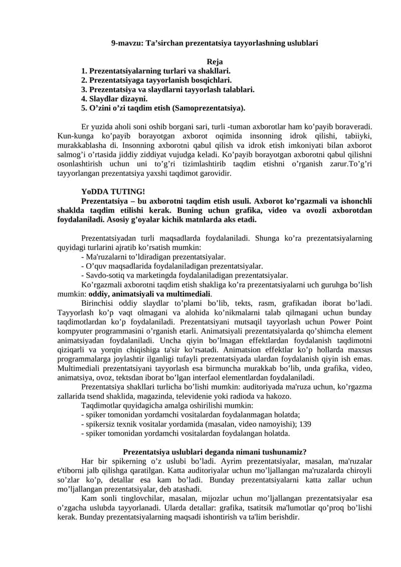 Ta’sirchan prеzеntatsiya tayyorlashning uslublari 1