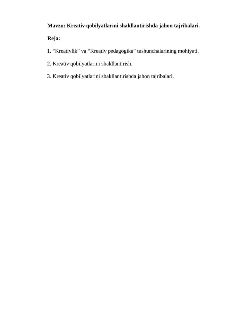 Kreativ qobilyatlarini shakllantirishda jahon tajribalari 1