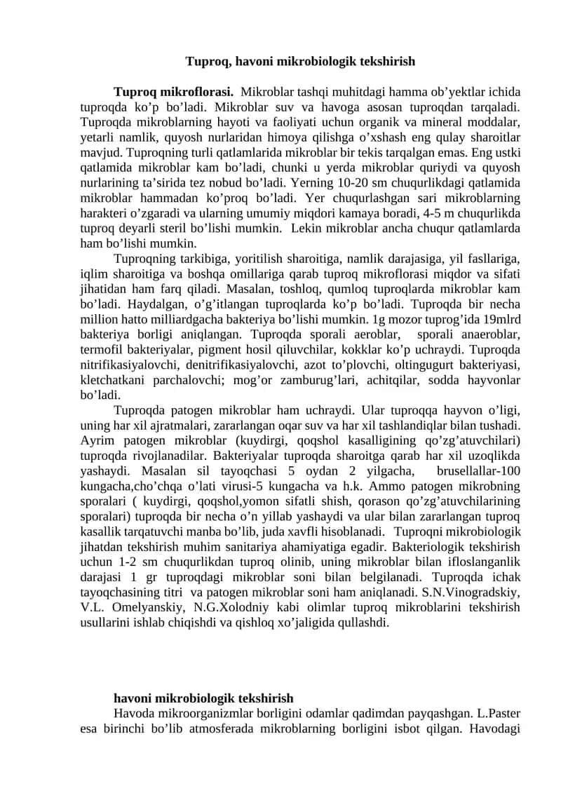Tuproq, havoni mikrobiologik tekshirish 1