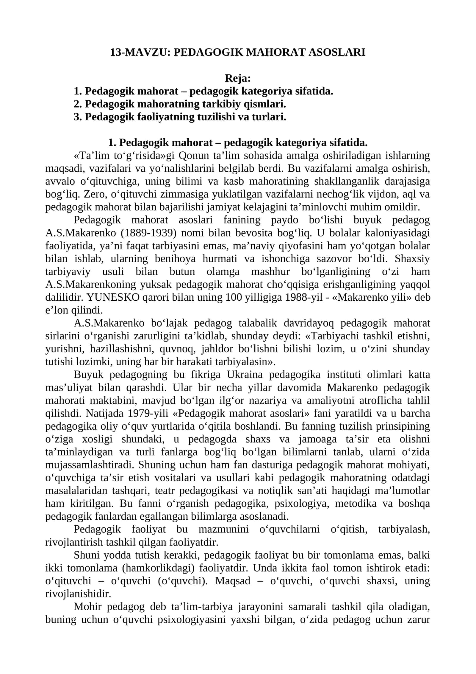 PEDAGOGIK MAHORAT ASOSLARI 1