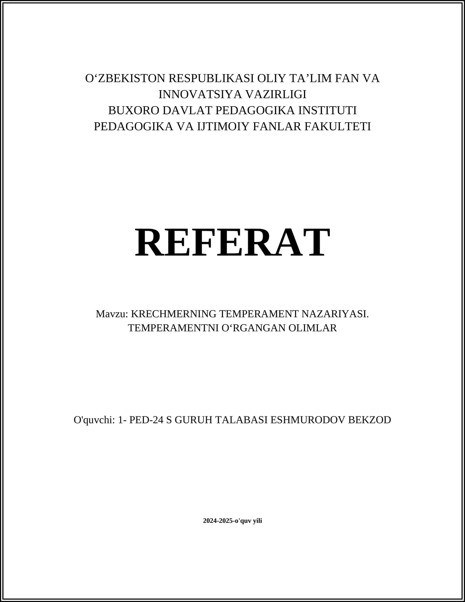Krechmerning temperament nazariyasi 1