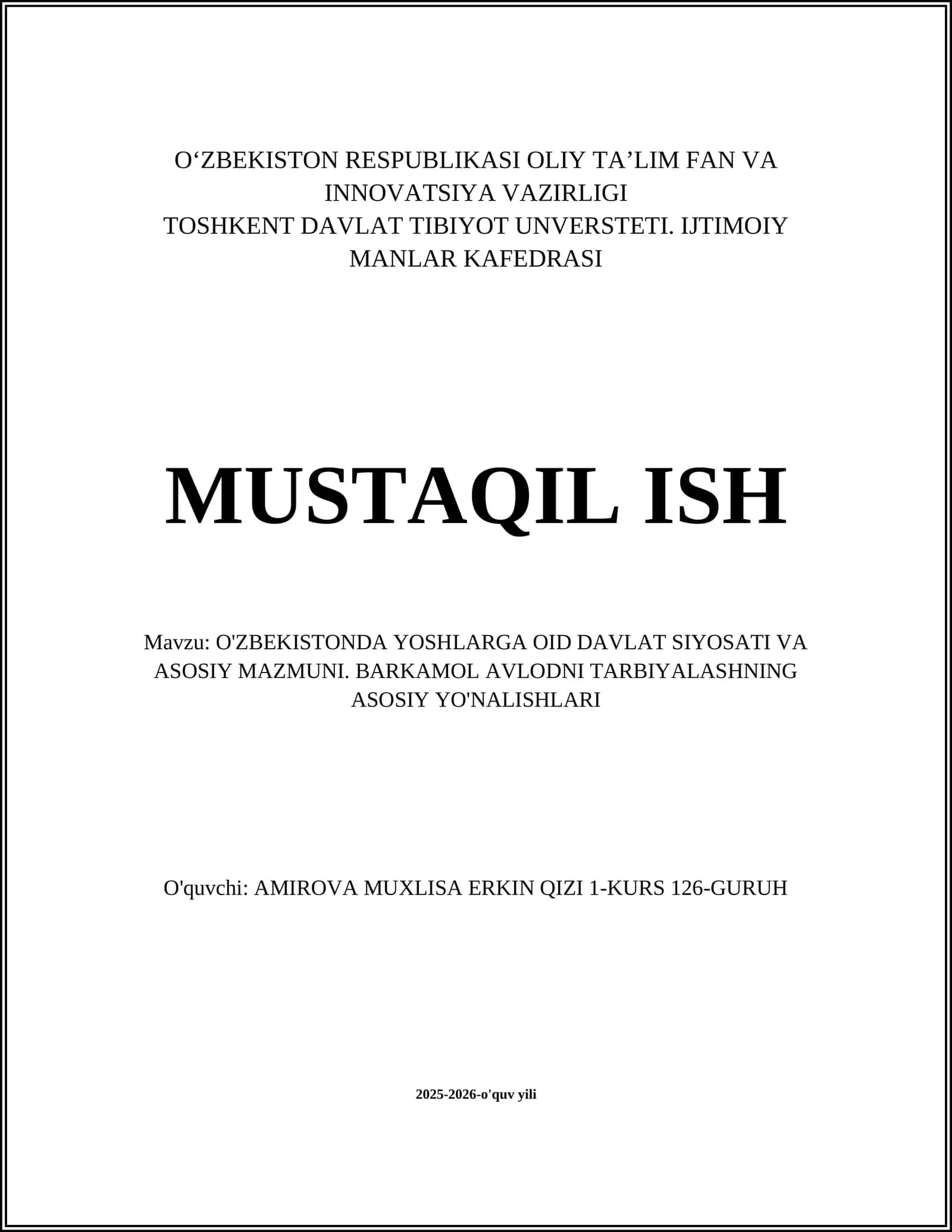 O'ZBEKISTONDA YOSHLARGA OID DAVLAT SIYOSATI VA ASOSIY MAZMUNI 1