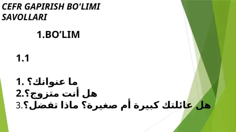 CEFR GAPIRISH BO'LIMI SAVOLLARI 1