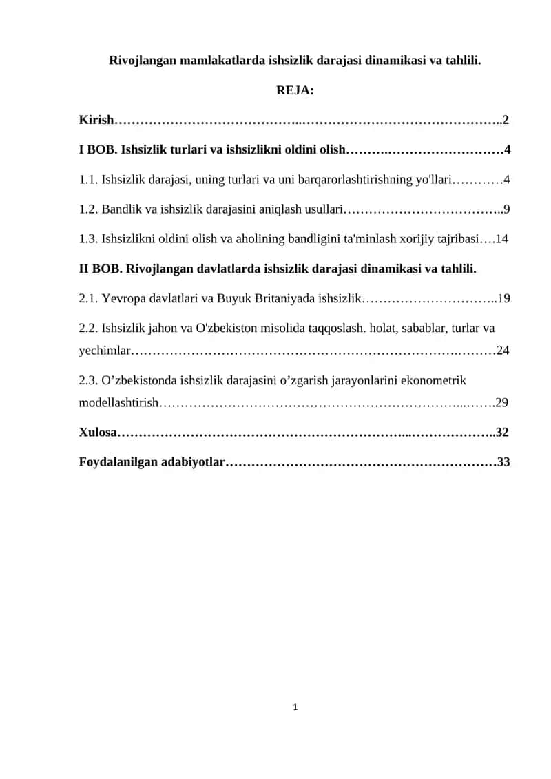 Mavzuning dolzarbligi: Jahon mamlakatlari ishsizlik tushunchasini BMT, Xalqaro Mehnat Tashkiloti (XMT), Iqtisodiy hamkorlik va rivojlanish jamiyati talabl 1