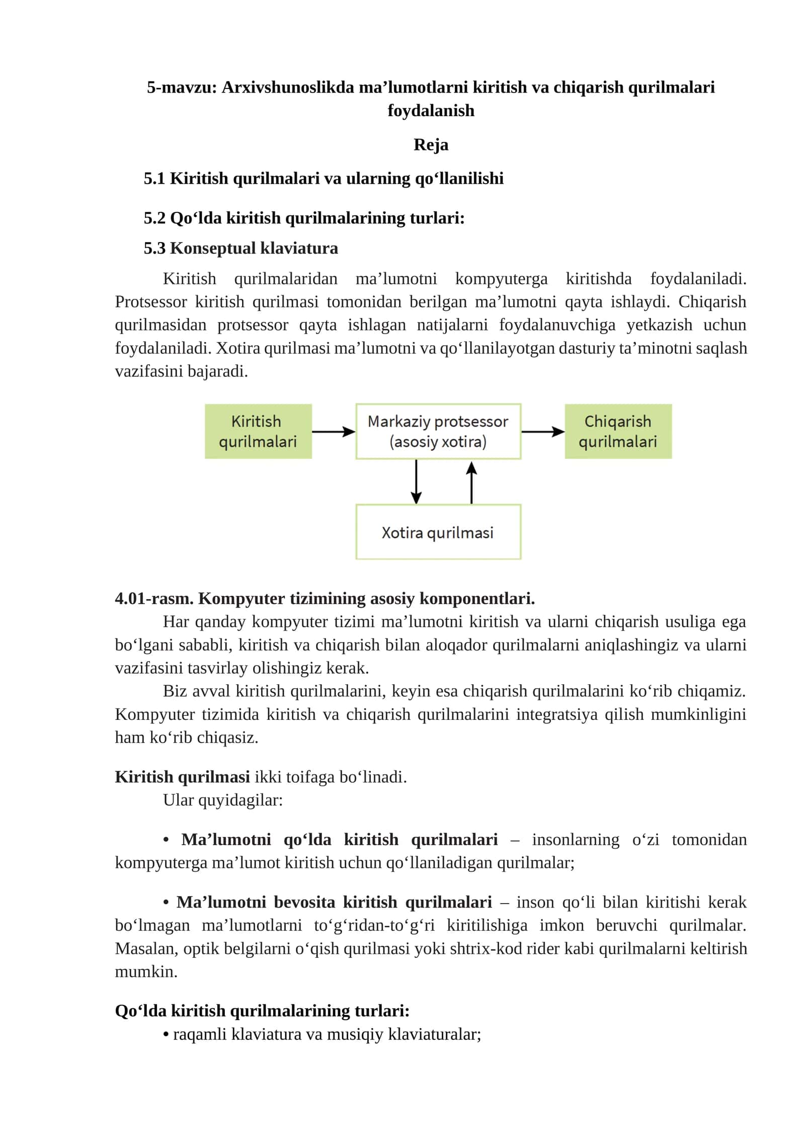 Arxivshunoslikda ma’lumotlarni kiritish va chiqarish qurilmalari foydalanish 1