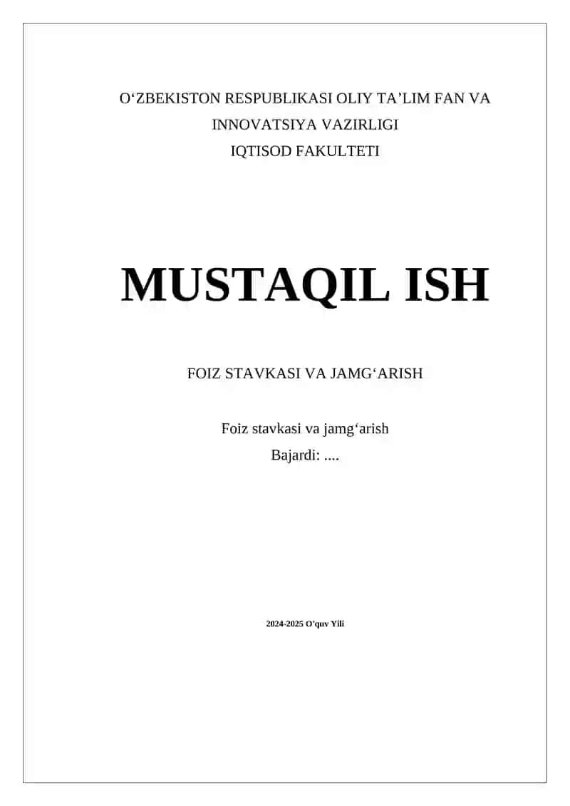 Foiz stavkasi va jamg‘arish
