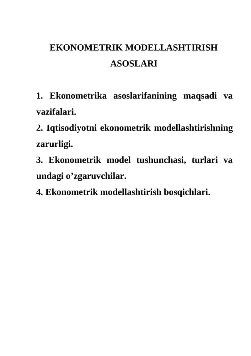 EKONOMETRIK MODELLASHTIRISH ASOSLARI 1