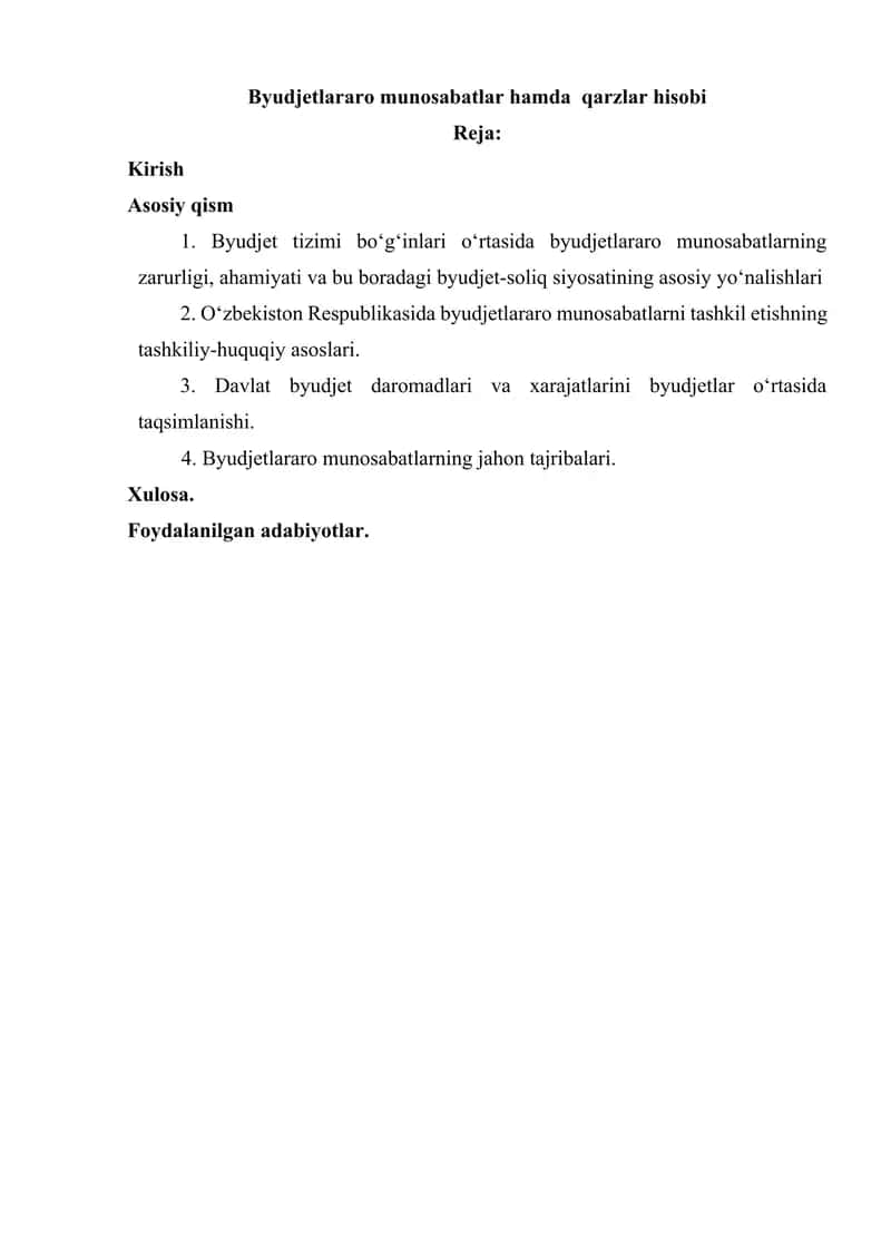 Byudjetlararo munosabatlar hamda qarzlar hisobi 1