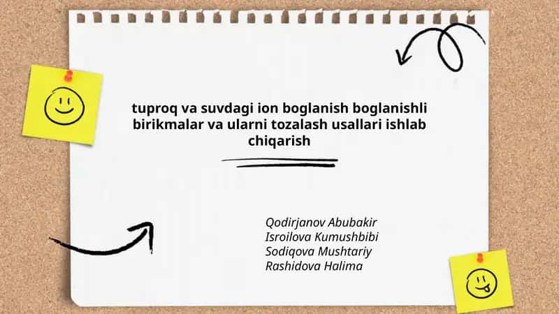 tuproq va suvdagi ion boglanish boglanishli birikmalar va ularni tozalash usallari ishlab chiqarish 1