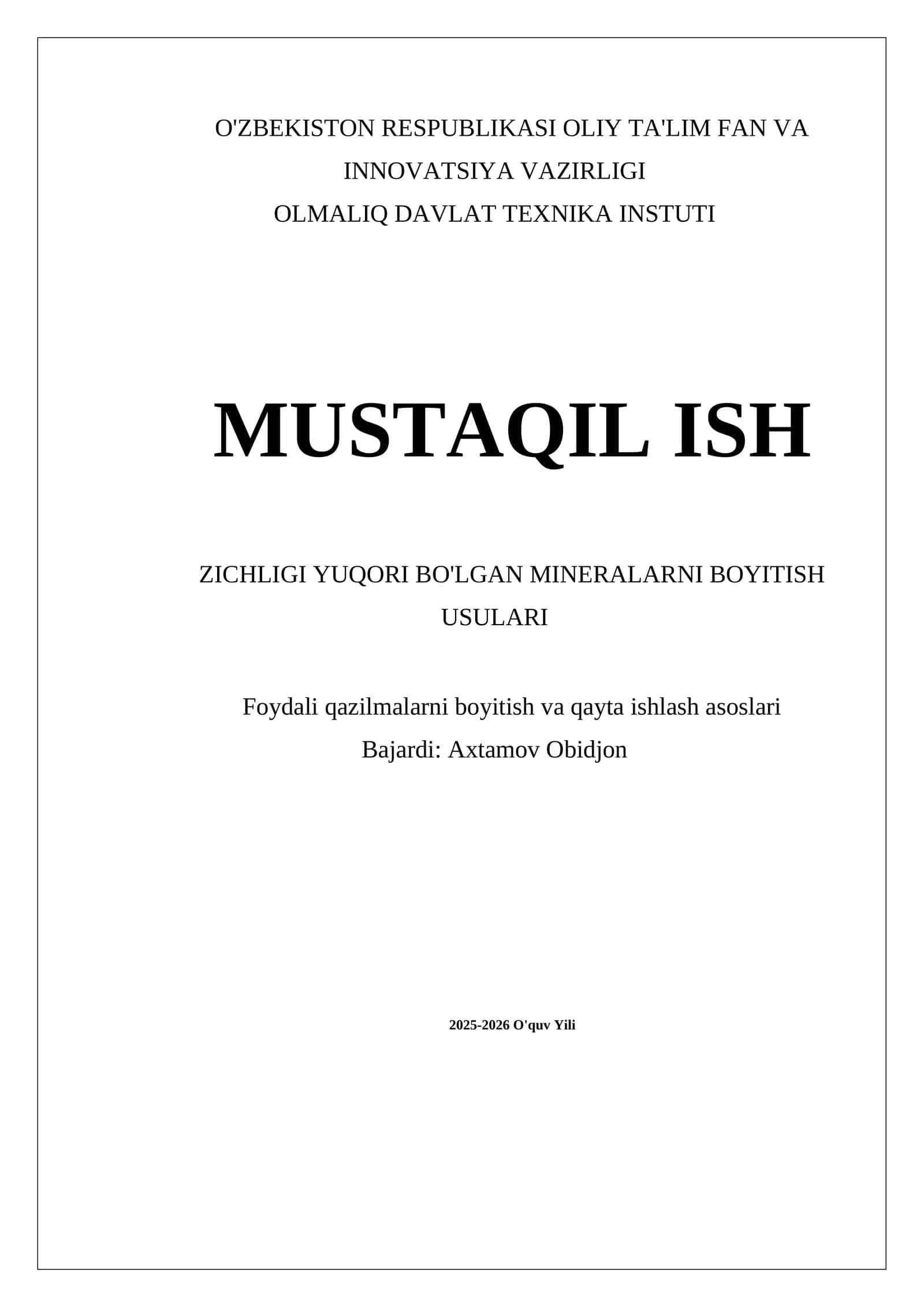 ZICHLIGI YUQORI BO'LGAN MINERALARNI BOYITISH USULARI 1