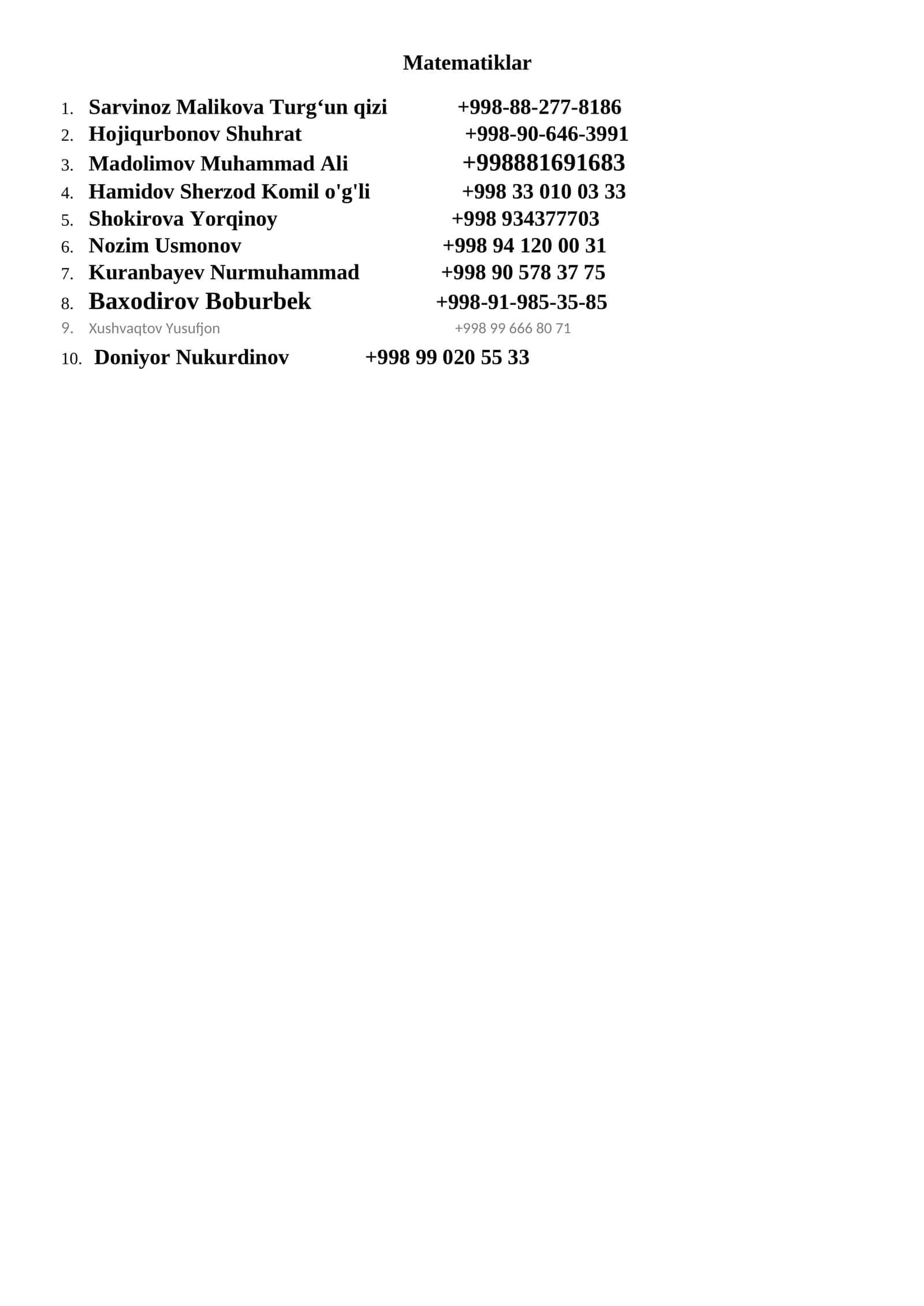 Matematiklar 1