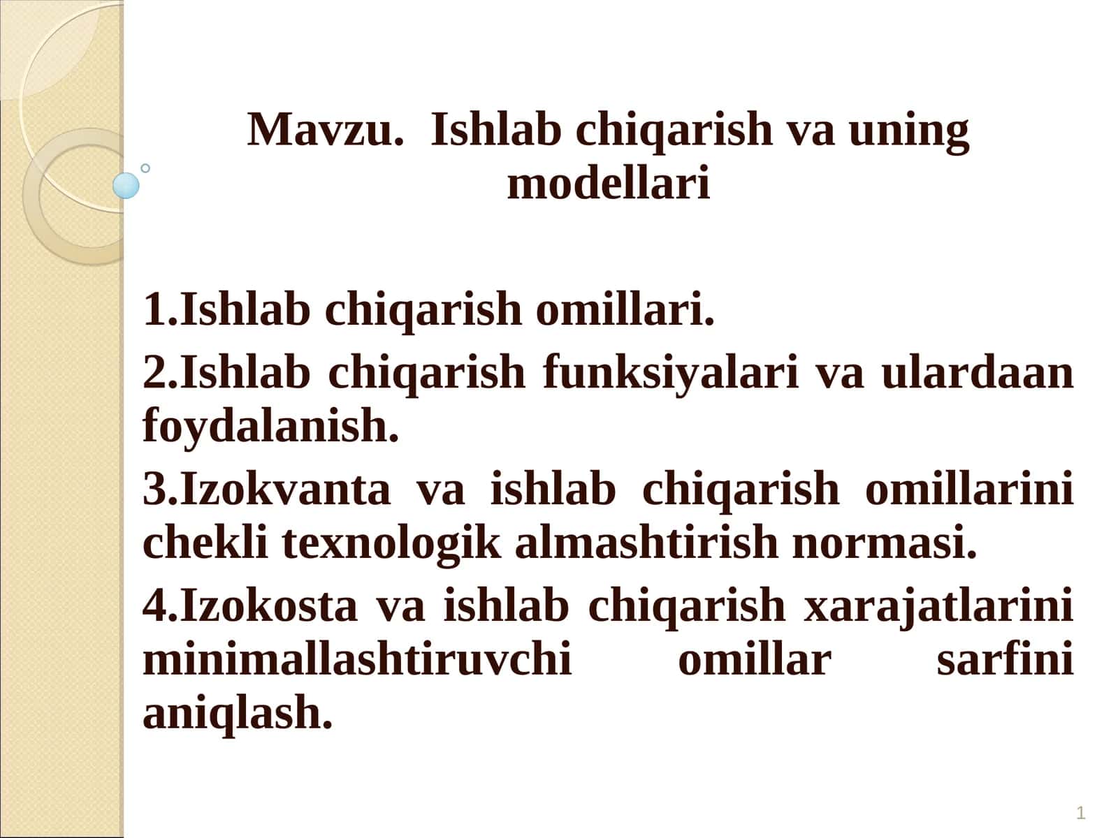 Ishlab chiqarish va uning modellari 1