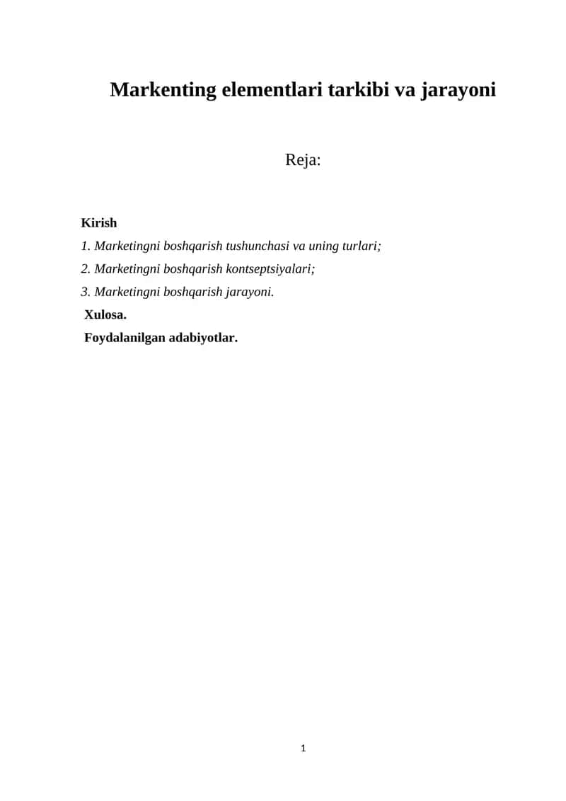 Markenting elementlari tarkibi va jarayoni 1