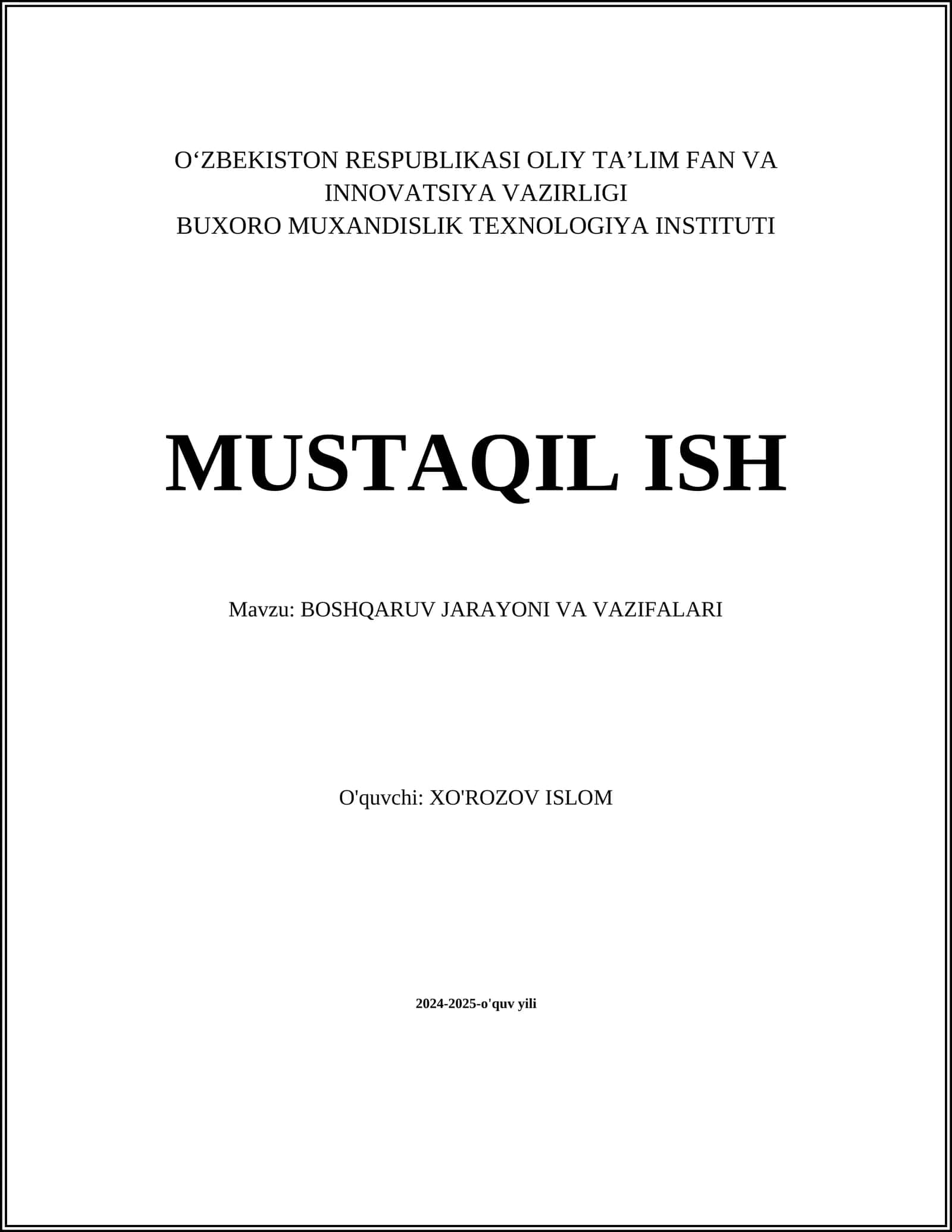 BOSHQARUV JARAYONI VA VAZIFALARI 1