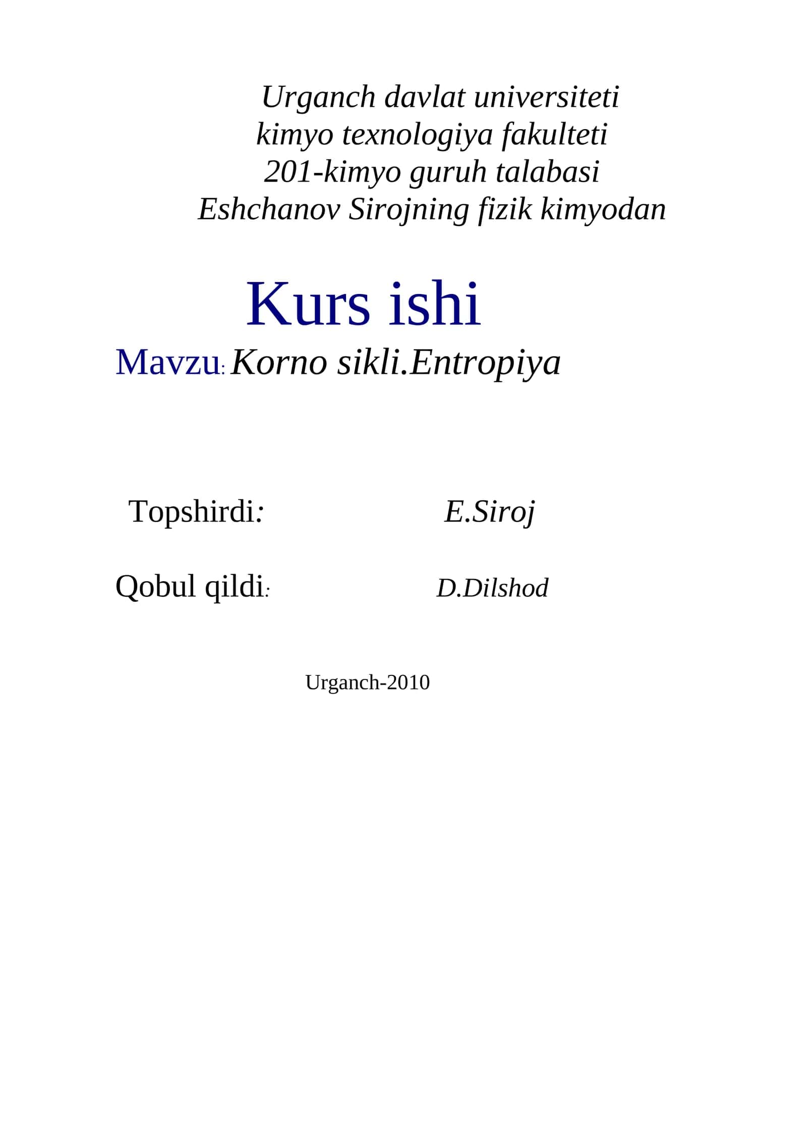 Korno sikli.Entropiya 1