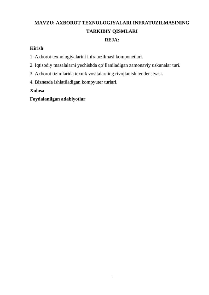 AXBOROT TEXNOLOGIYALARI INFRATUZILMASI 1