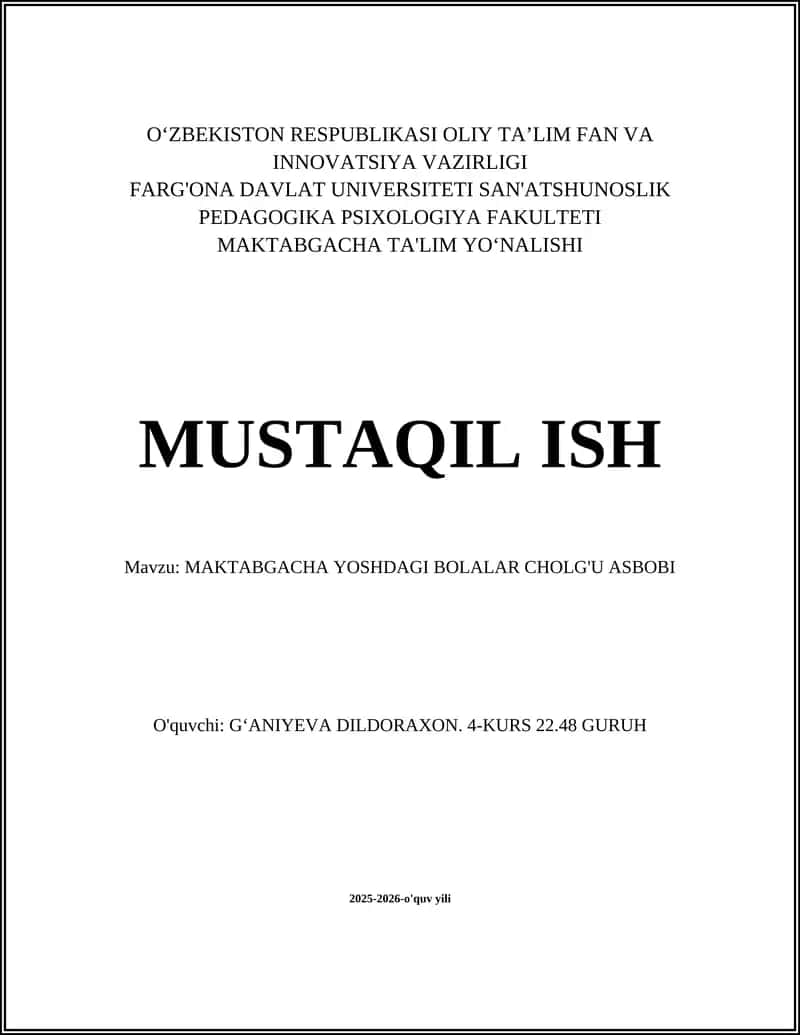 MAKTABGACHA YOSHDAGI BOLALAR CHOLG'U ASBOBI 1