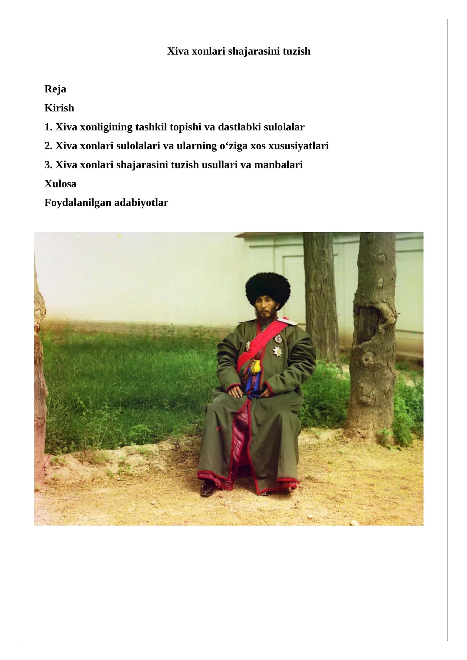 Xiva xonlari shajarasini tuzish 1