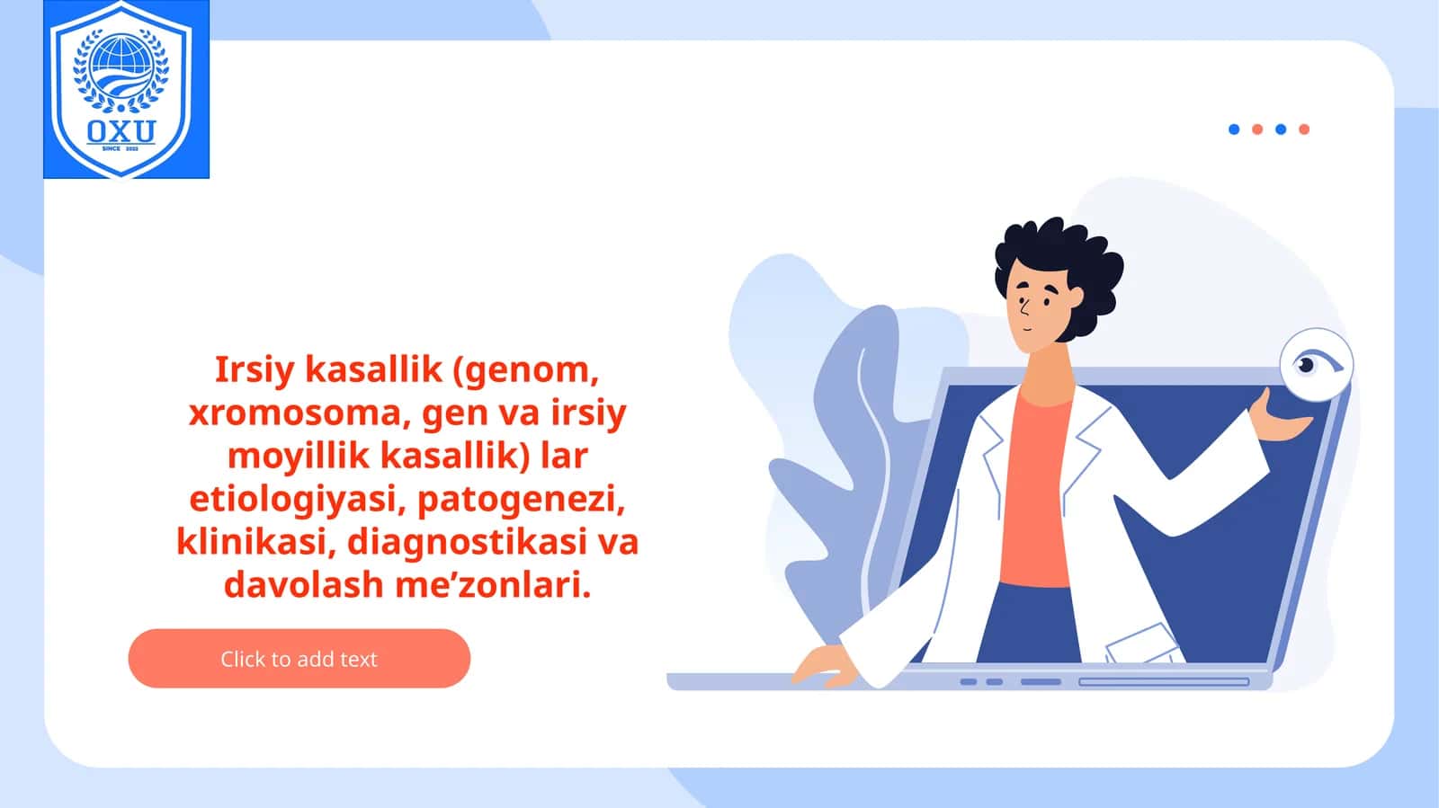 Irsiy kasalliklar etiologiyasi, patogenezi, klinikasi, diagnostikasi va davolash 1