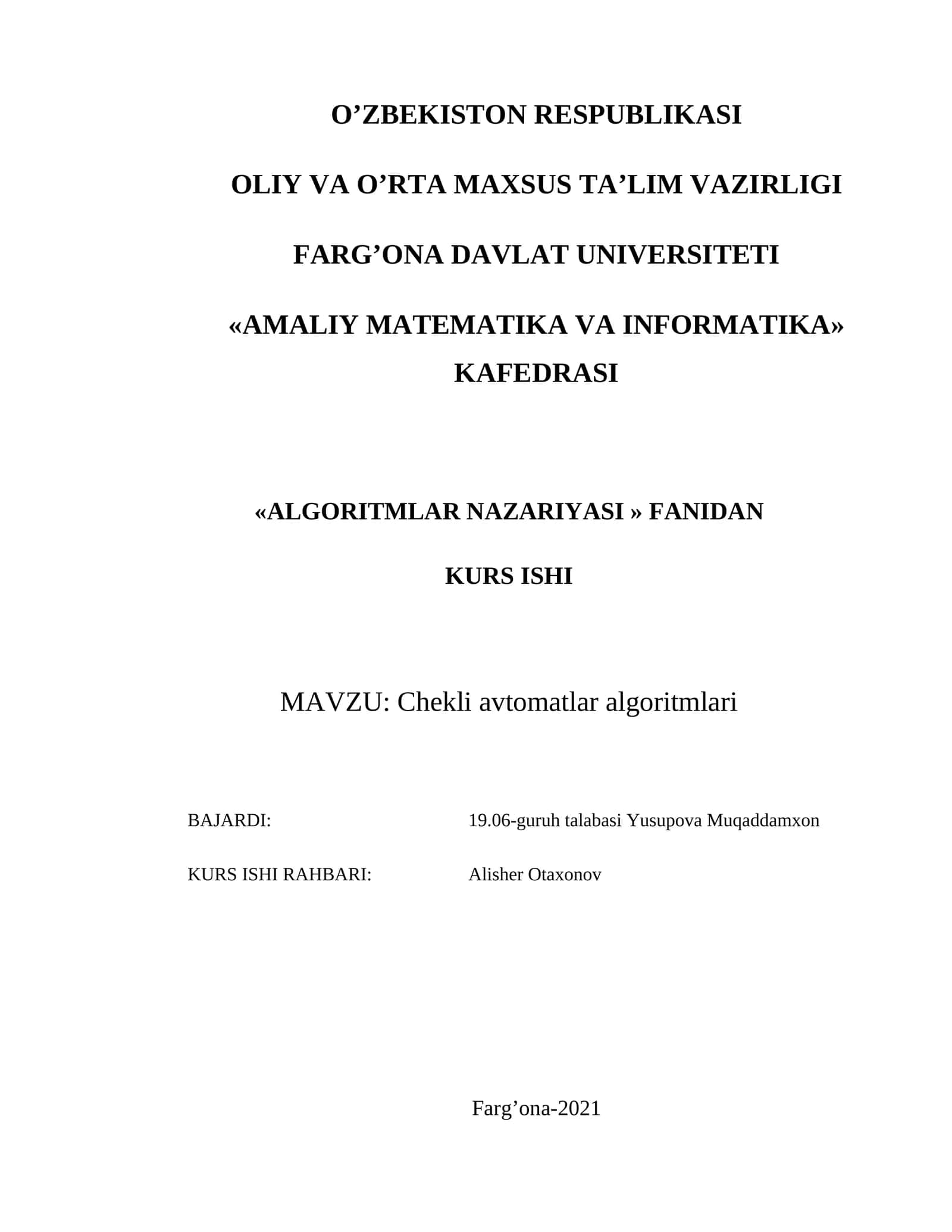 Chekli avtomatlar algoritmlari 1