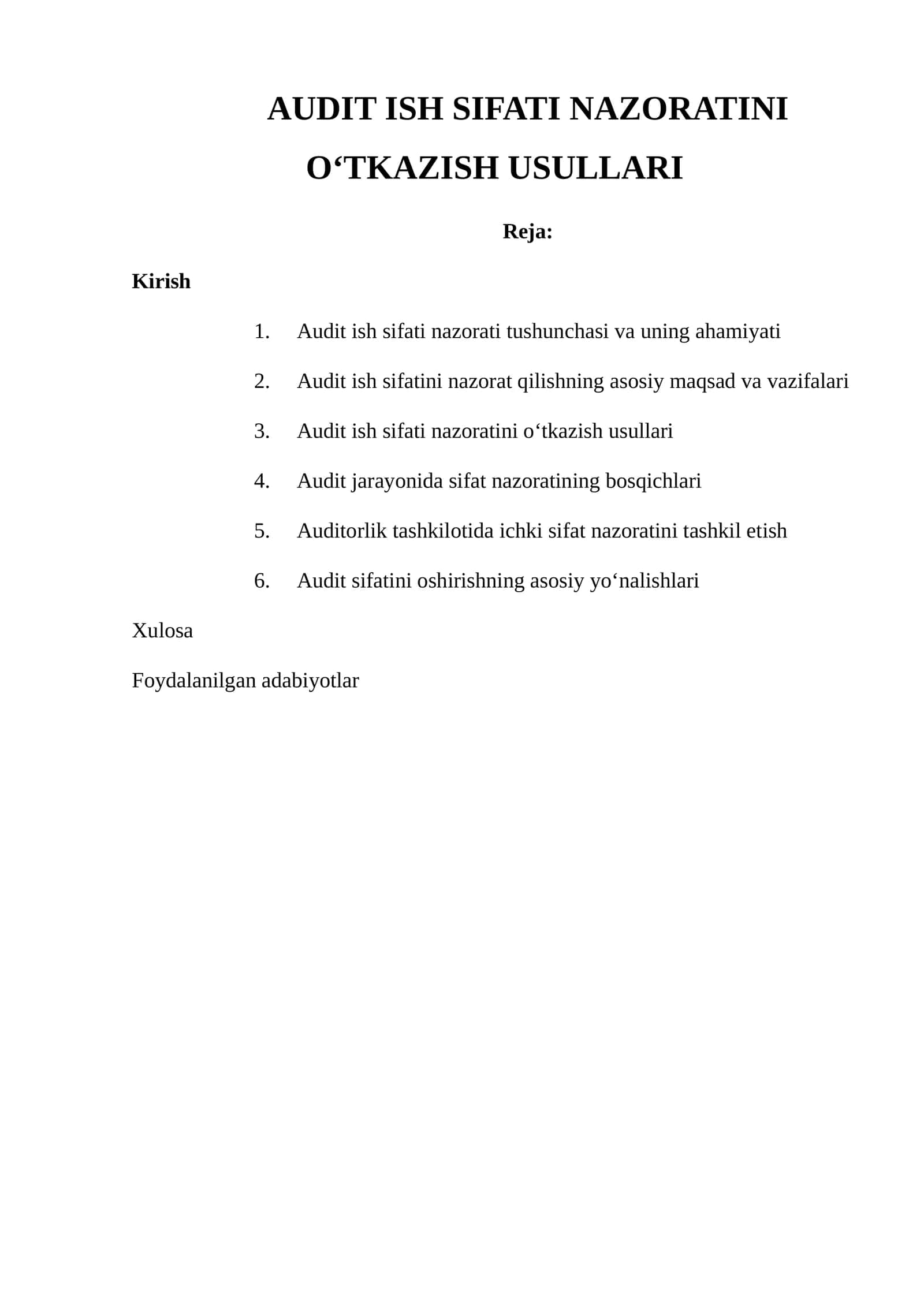 Audit Ish Sifati Nazoratini O‘tkazish Usullari 1