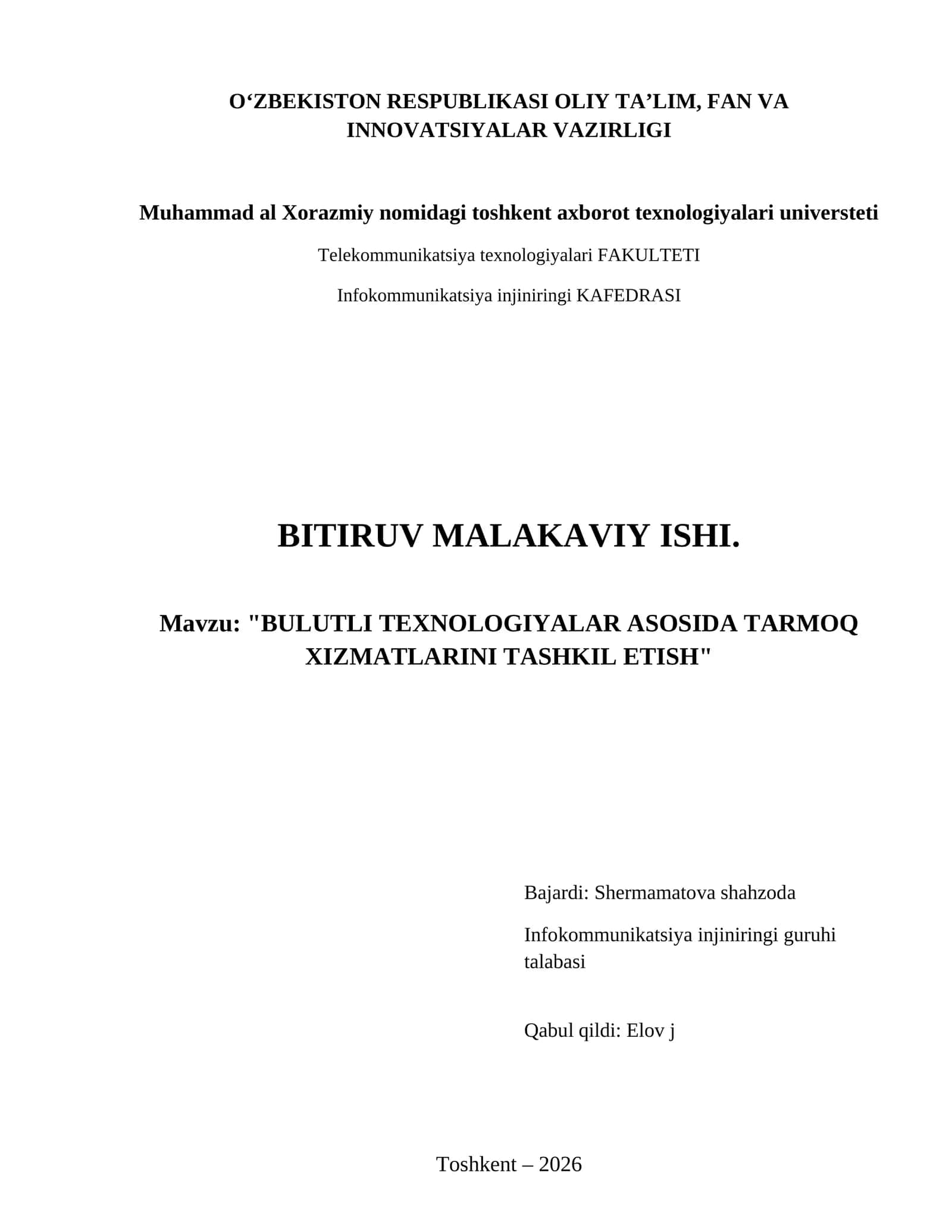 Bulutli texnologiyalar asosida tarmoq xizmatlarini tashkil etish 1