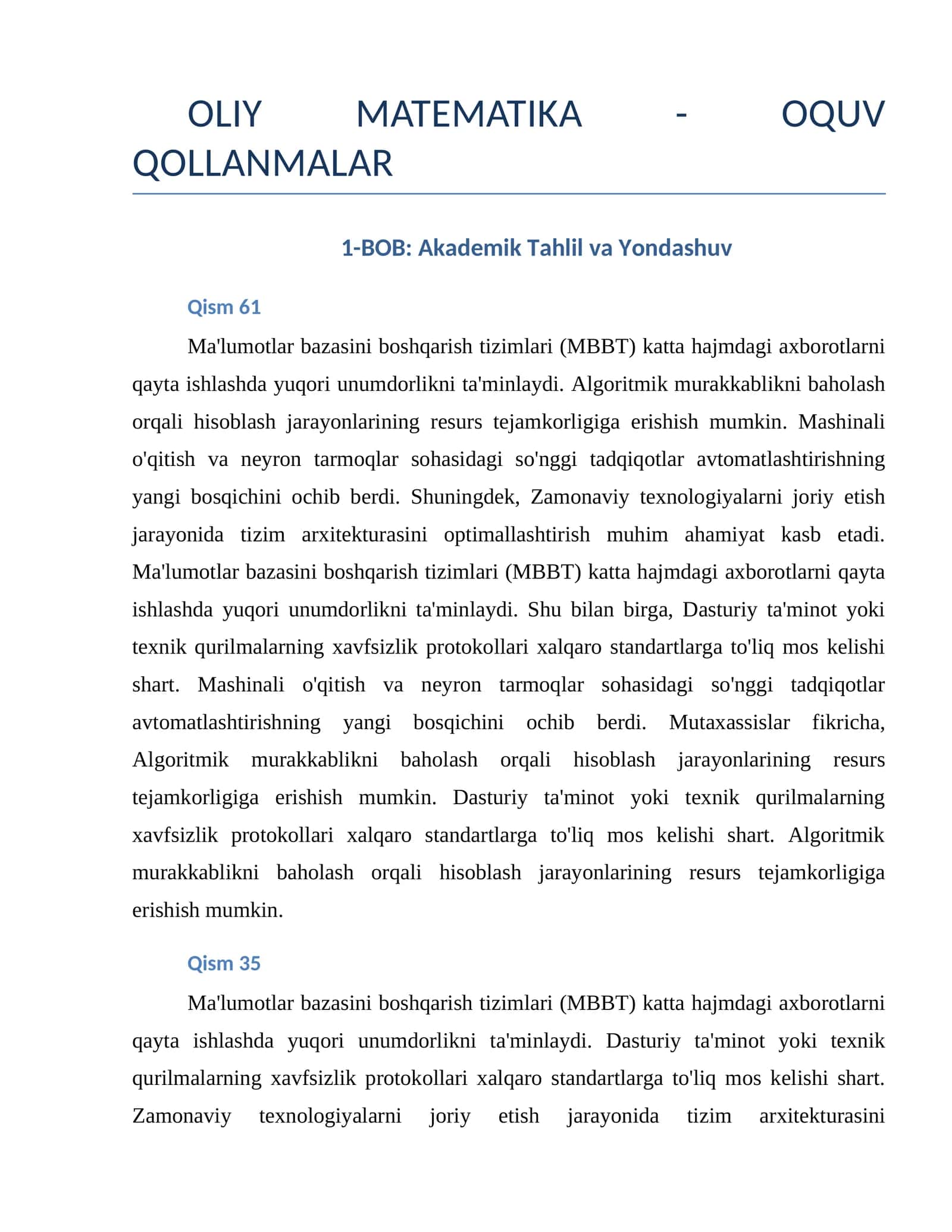 OLIY MATEMATIKA - OQUV QOLLANMALAR 1
