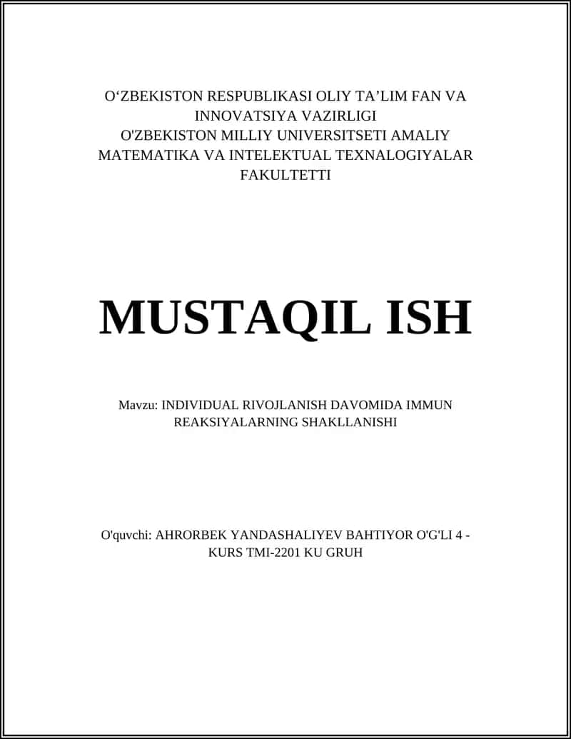 INDIVIDUAL RIVOJLANISH DAVOMIDA IMMUN REAKSIYALARNING SHAKLLANISHI 1