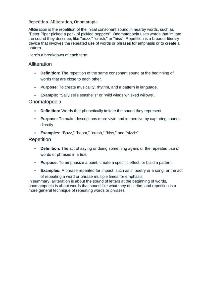 Alliteration, Onomatopoeia, Repetition 1