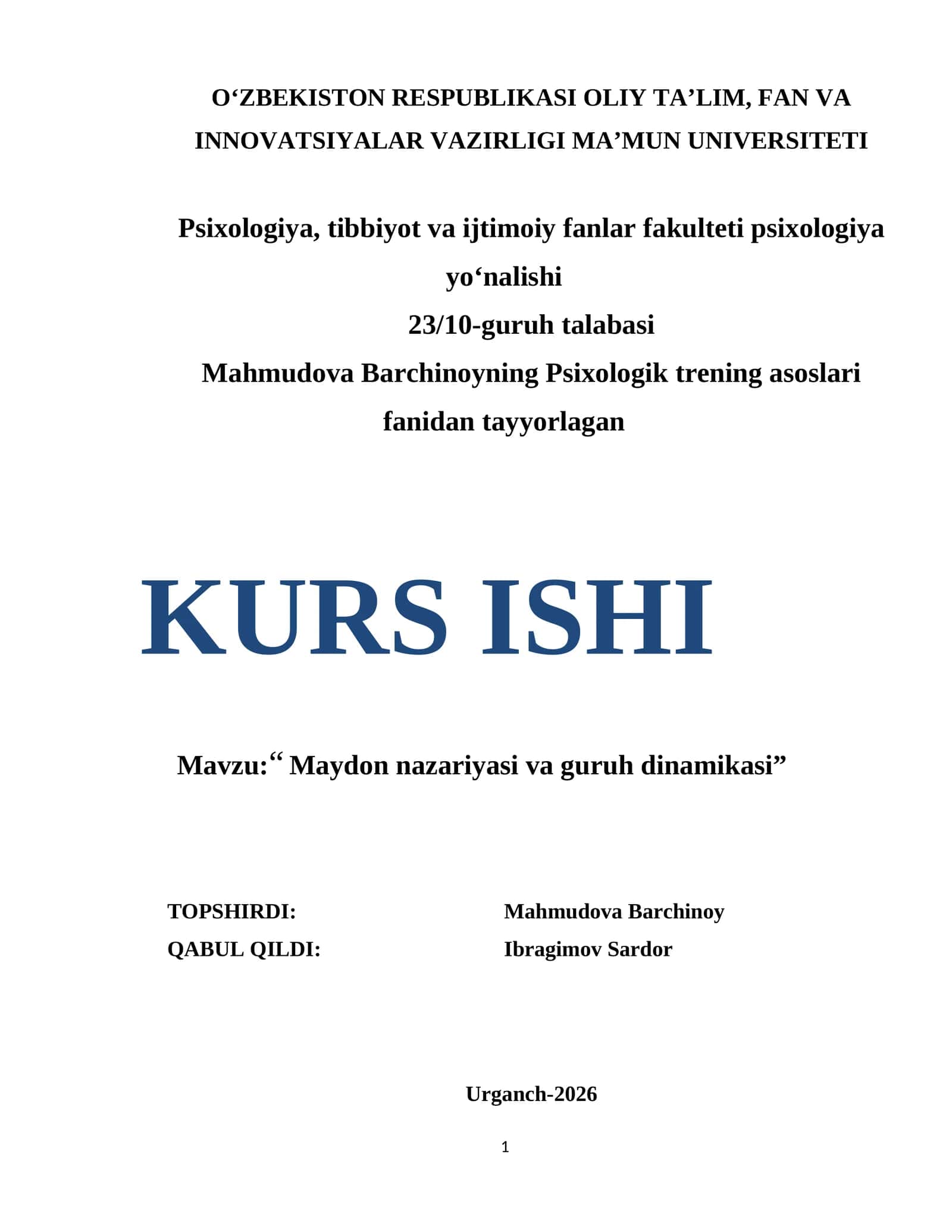 Maydon nazariyasi va guruh dinamikasi 1