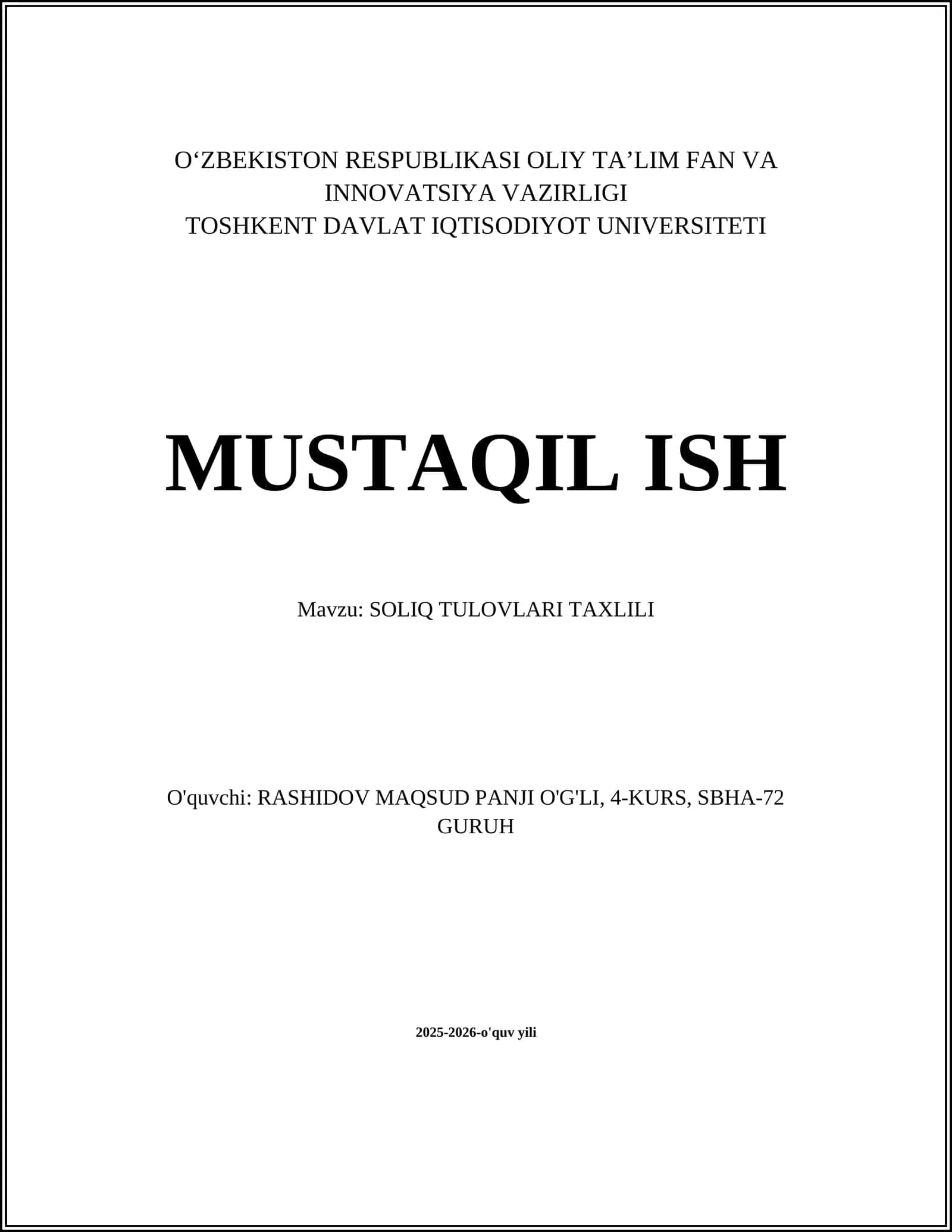 SOLIQ TULOVLARI TAXLILI 1