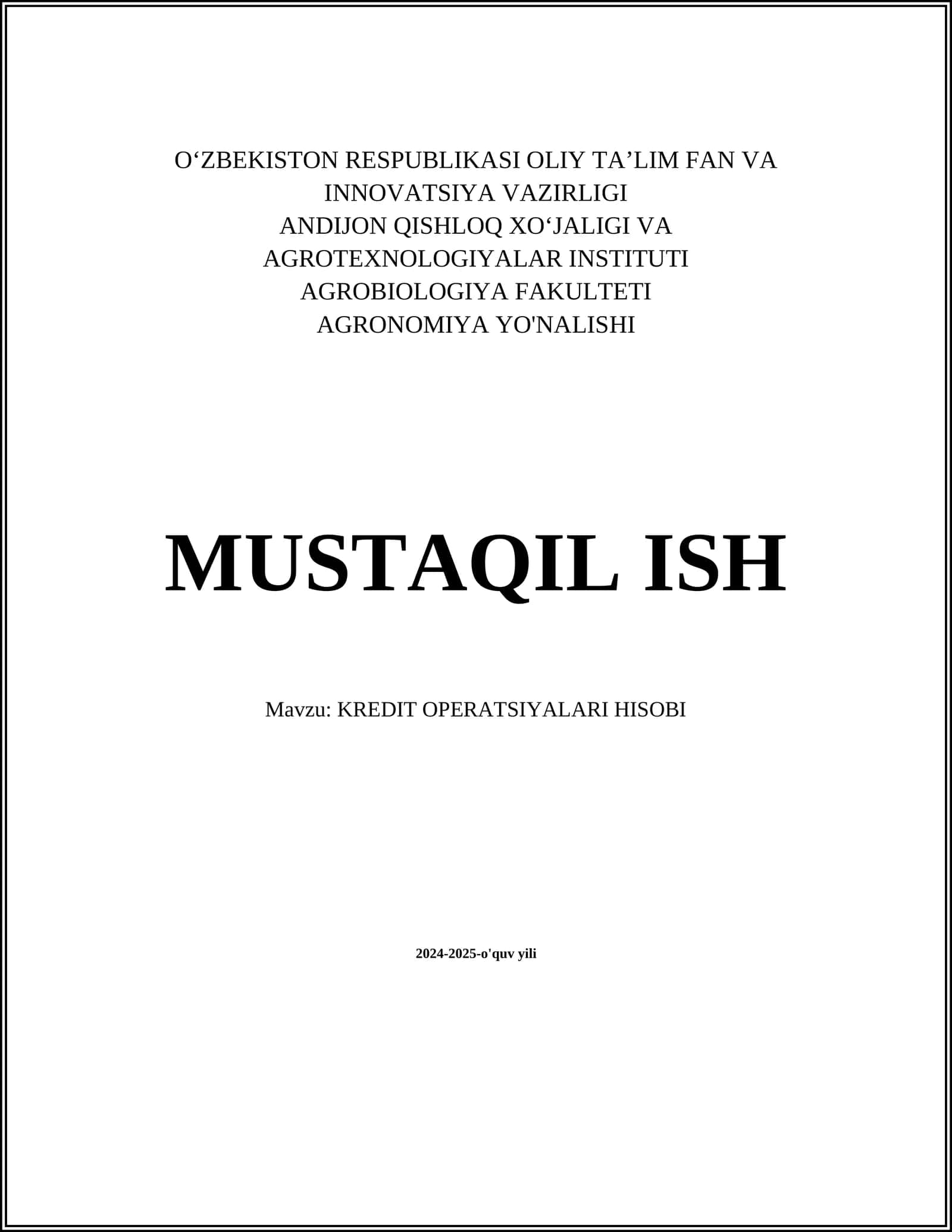 KREDIT OPERATSIYALARI HISOBI 1
