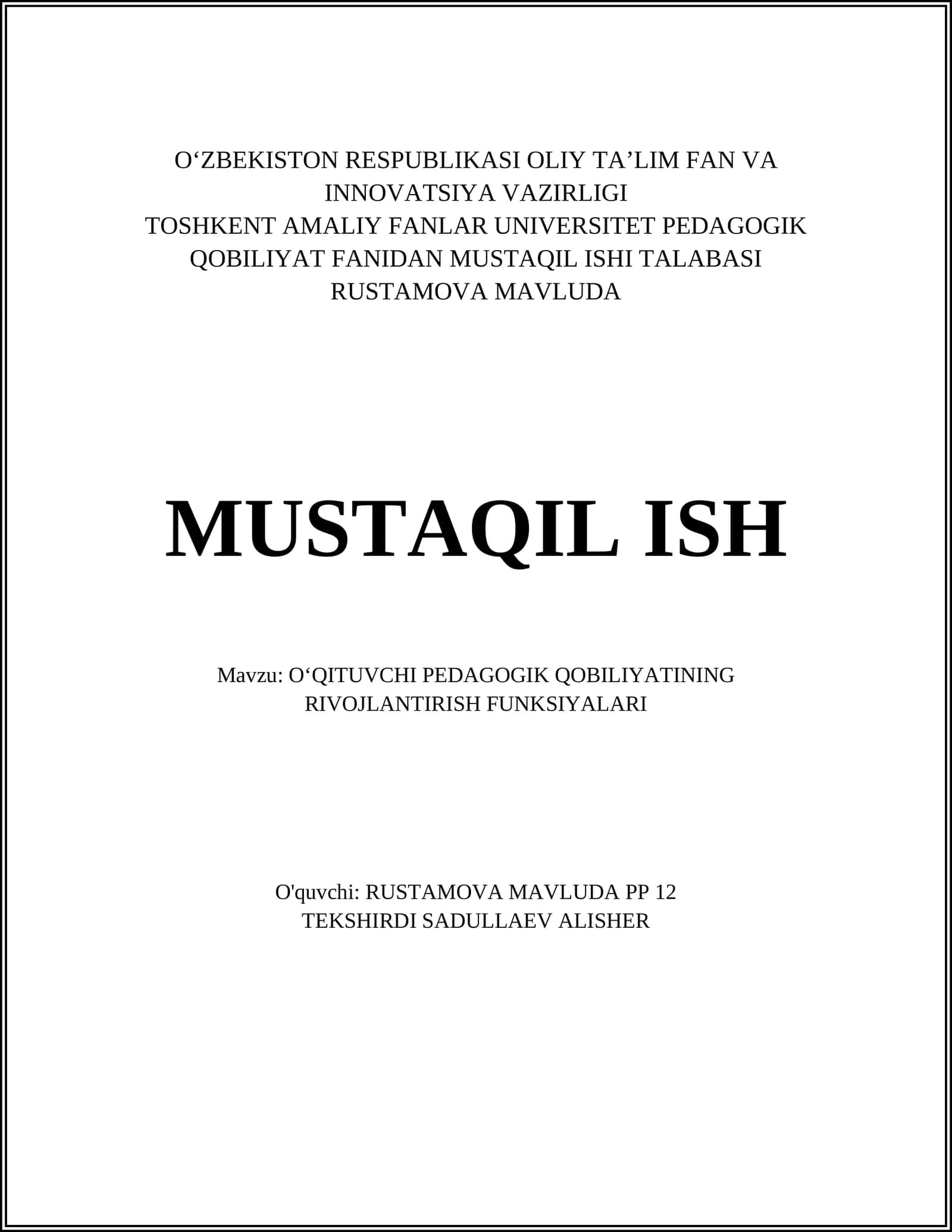 OʻQITUVCHI PEDAGOGIK QOBILIYATINING RIVOJLANTIRISH FUNKSIYALARI 1