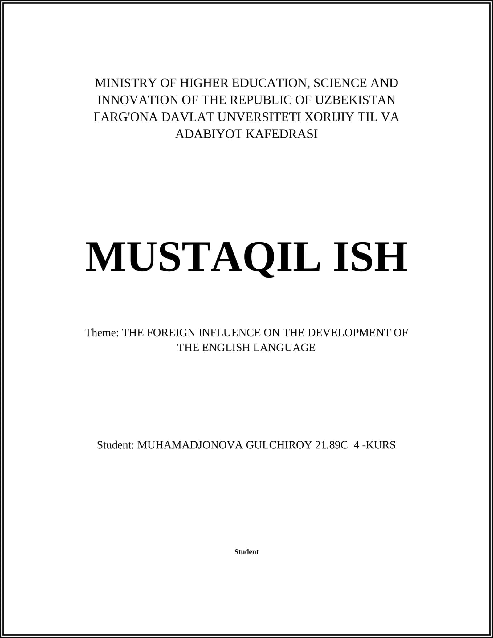 Foreign Influence on the Development of the English Language 1