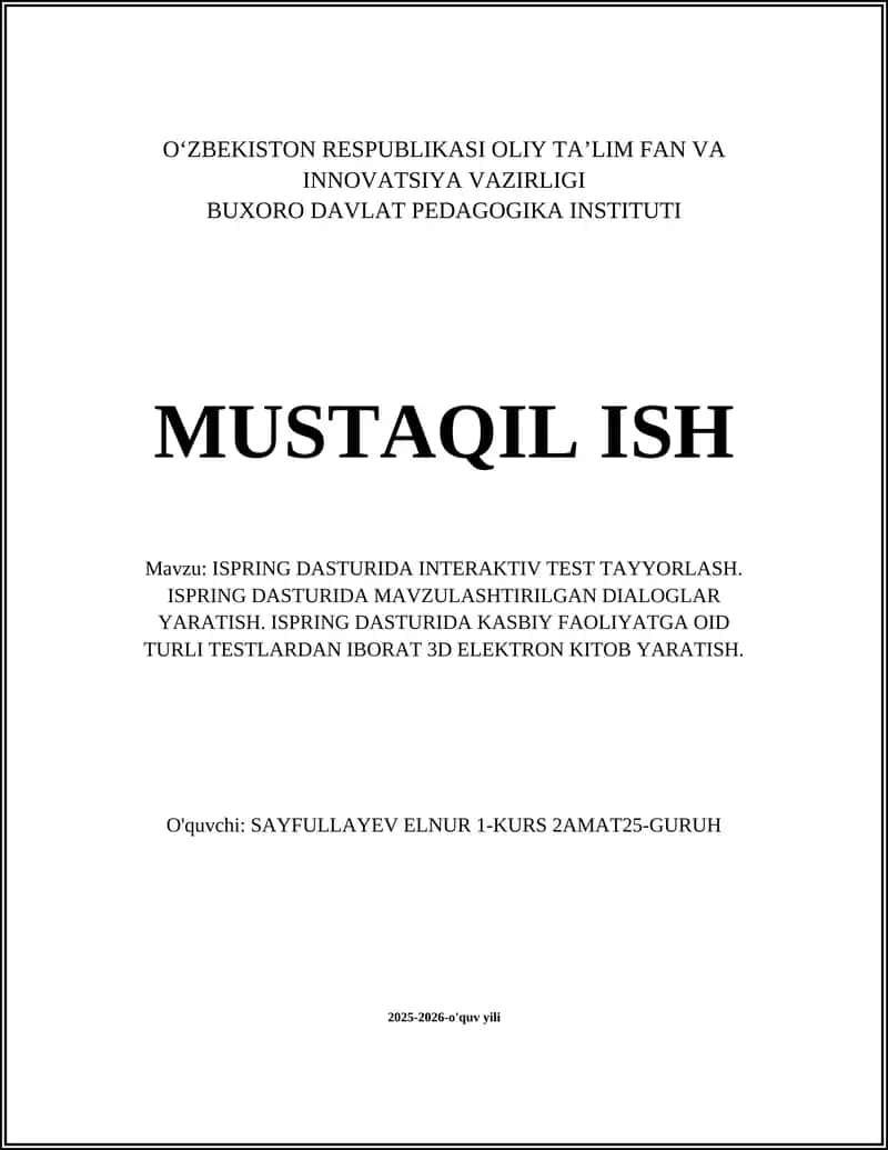 ISPRING DASTURIDA INTERAKTIV TEST TAYYORLASH 1