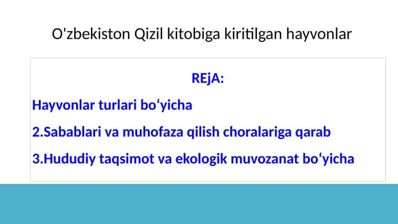 O'zbekiston Qizil kitobiga kiritilgan hayvonlar 1