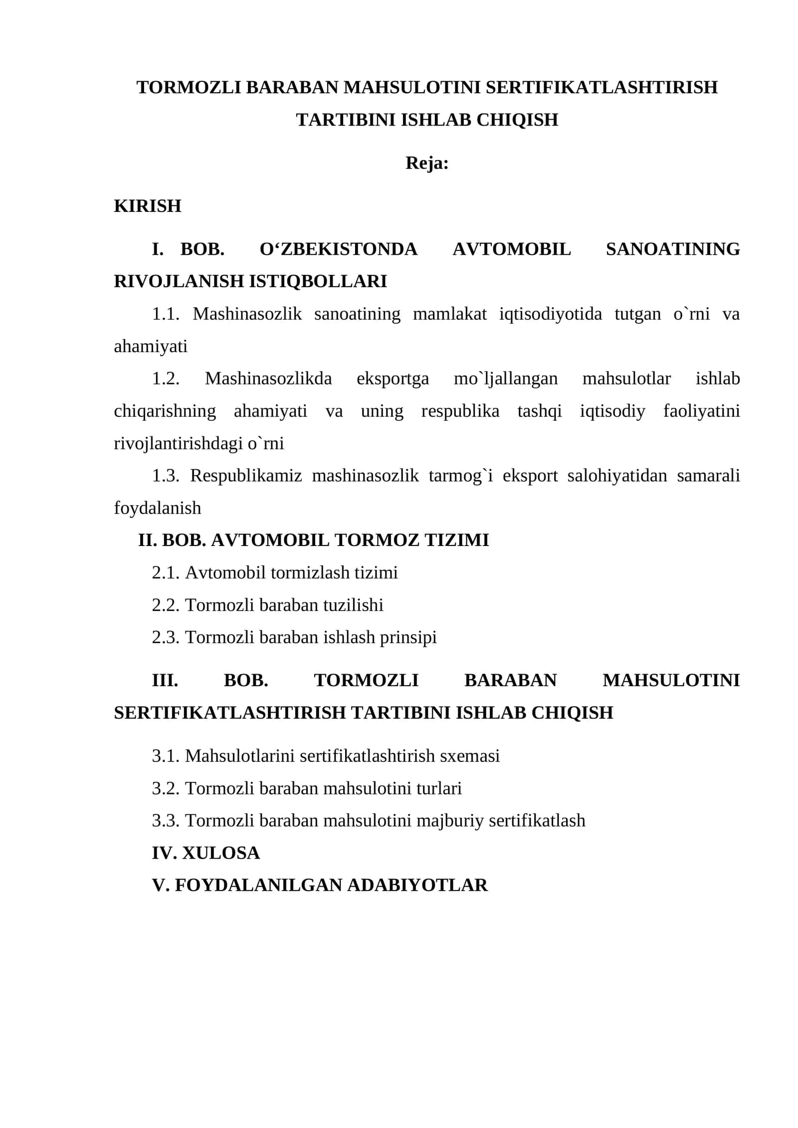TORMOZLI BARABAN MAHSULOTINI SERTIFIKATLASHTIRISH TARTIBINI ISHLAB CHIQISH 1