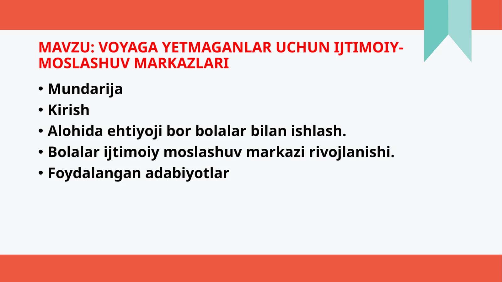 VOYAGA YETMAGANLAR UCHUN IJTIMOIY-MOSLASHUV MARKAZLARI 1