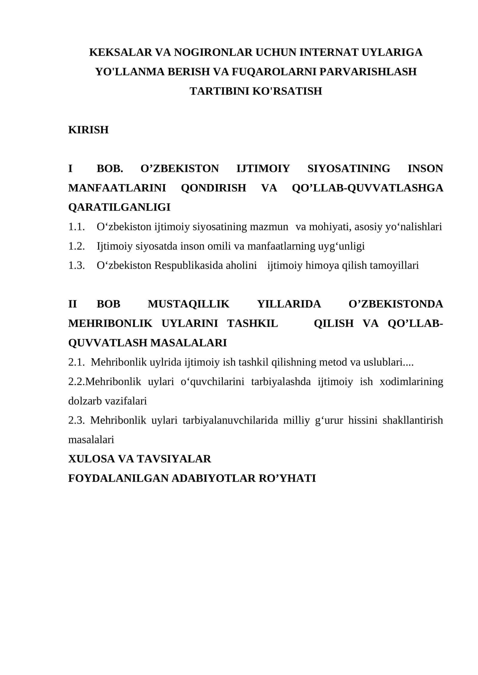 KEKSALAR VA NOGIRONLAR UCHUN INTERNAT UYLARIGA YO'LLANMA BERISH VA FUQAROLARNI PARVARISHLASH TARTIBINI KO'RSATISH 1