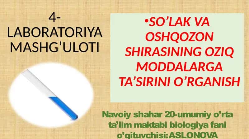 SO’LAK VA OSHQOZON SHIRASINING OZIQ MODDALARGA TA’SIRINI O’RGANISH 1