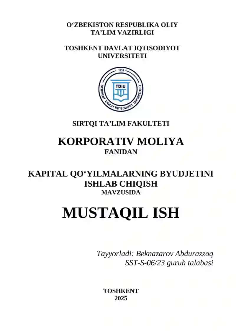 Kapital qo'yilmalarning byudjetini ishlab chiqish 1