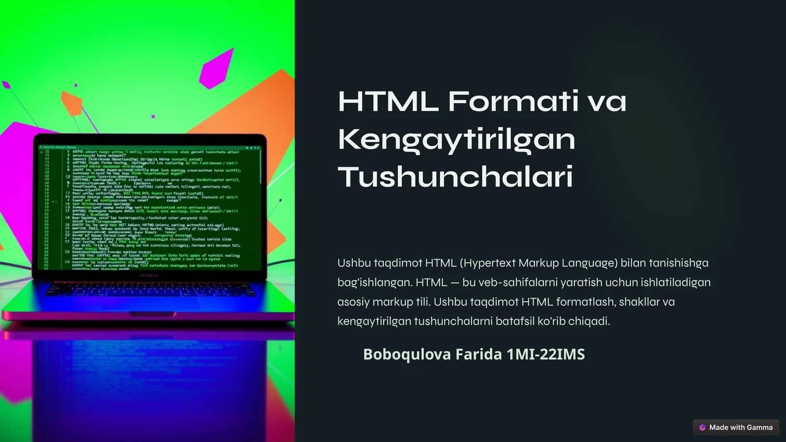 HTML Formati va Kengaytirilgan Tushunchalari 1