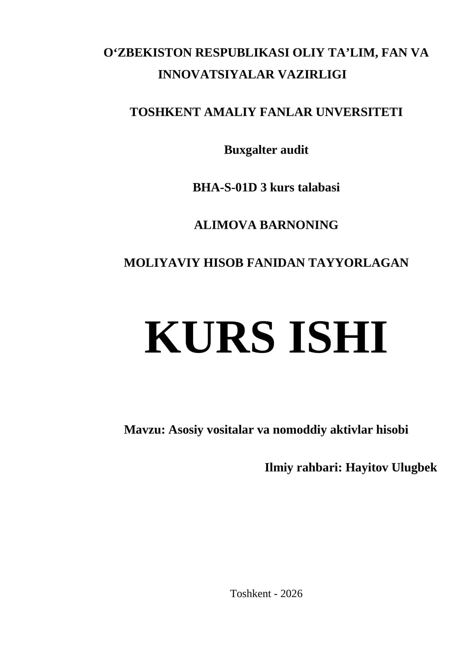 MOLIYAVIY HISOB FANIDAN TAYYORLAGAN KURS ISHI 1