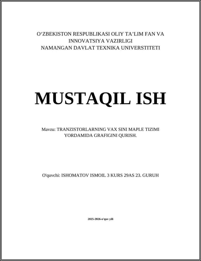 TRANZISTORLARNING VAX SINI MAPLE TIZIMI YORDAMIDA GRAFIGINI QURISH 1